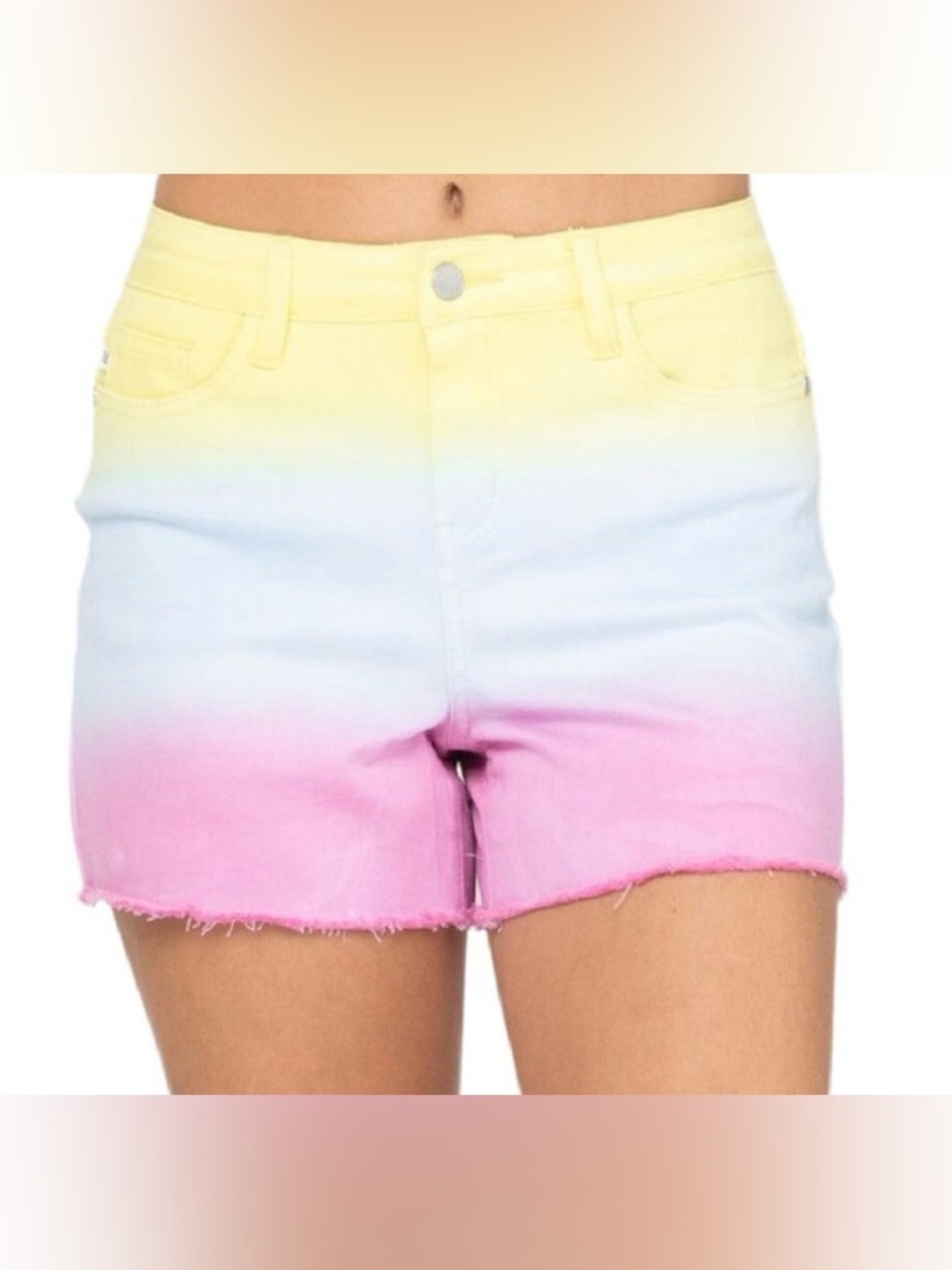 Judy Blue- Ombre Pastel Denim Shorts - Yellow, Blue, Pink. Size M